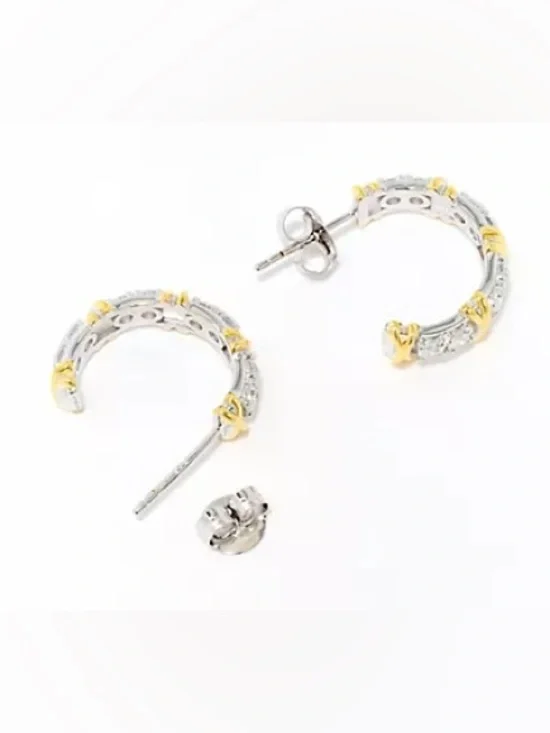 HELENA WRAP HOOP X Hoop Earrings, Sterling Silver Gold Accents - Picture 2 of 3